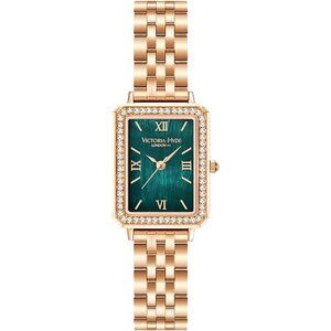 VICTORIA HYDE Womens Elegant Watch Green Mother of Pearl Dial Black Leather Band